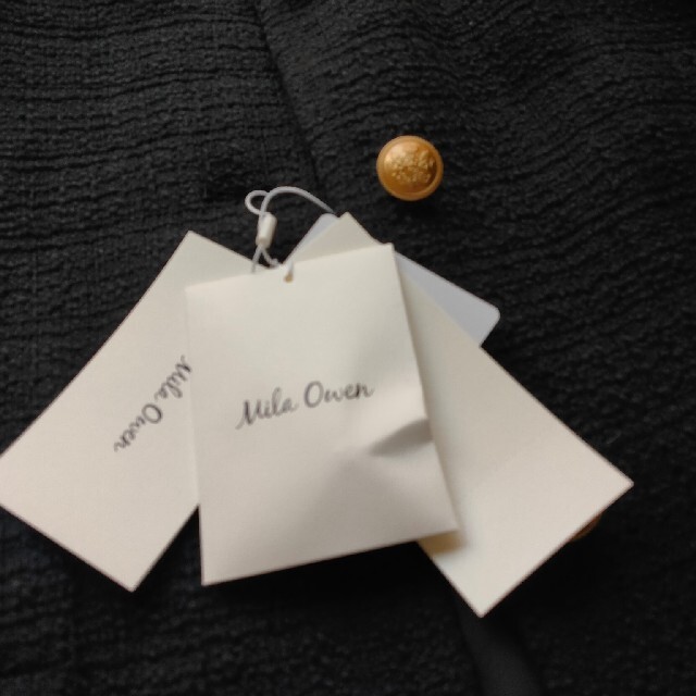 Mila Owen(ミラオーウェン)の美品 ミラオーウェン ツイードジャケット ブラック レディースのジャケット/アウター(ノーカラージャケット)の商品写真