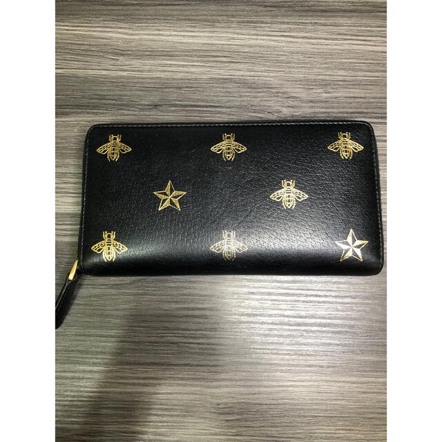 Gucci - GUCCI 長財布 蜂 星 ラウンド Bee Star ブラック ゴールドの