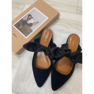 ザラ(ZARA)のOHGA ベロアリボン ミュール フラットパンプス(ミュール)