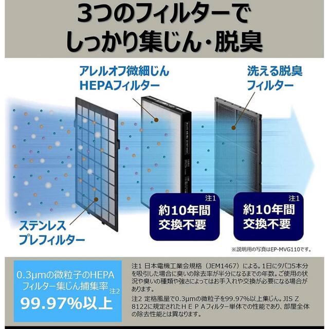 日立(ヒタチ)の日立 加湿空気清浄機 クリエア ~42畳 自動おそうじ 日本製 EP-MVG90 スマホ/家電/カメラの生活家電(空気清浄器)の商品写真