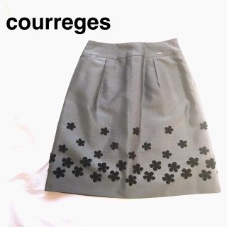 クレージュ(Courreges)のcourreges   クレージュ　スカート M 38 シルバー お花(ひざ丈スカート)