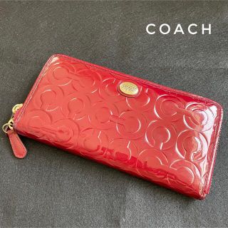 コーチ(COACH)の【coach】コーチ　ロゴ　ラウンドファスナー　エナメル長財布　あずき色(財布)