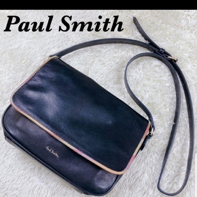 大人気の Paul Smith - ポールスミス　ショルダーバッグ　本革　レザー　マルチストライプ　ブラック ショルダーバッグ