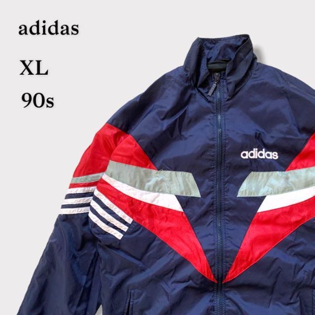 adidas アディダス ナイロンジャケット　90s ネイビー　マルチカラー | フリマアプリ ラクマ