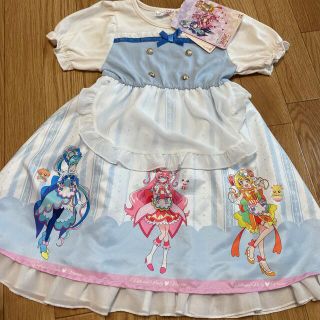 バンダイ(BANDAI)のデリシャスパーティプリキュア  マジョリカ　半袖ワンピース　ブルー　110(ワンピース)