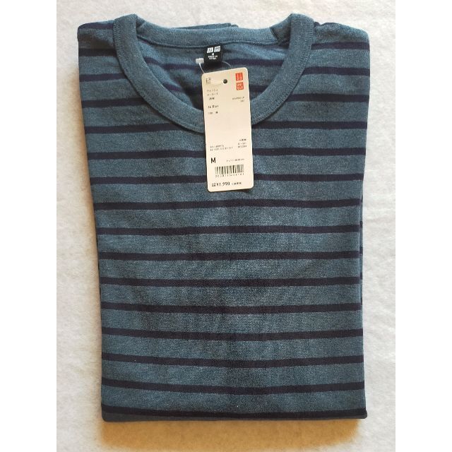 UNIQLO(ユニクロ)の【新品】UNIQLO　ウォッシュボーダーTシャツ　Mサイズ　ブルー メンズのトップス(Tシャツ/カットソー(七分/長袖))の商品写真