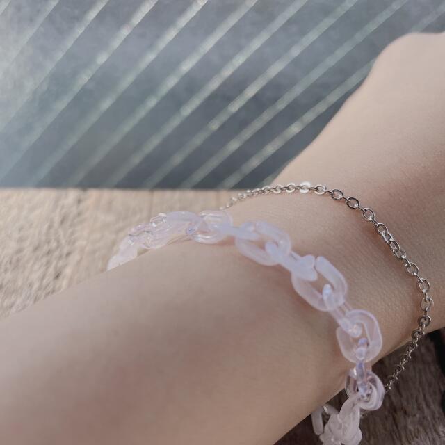 アクリルマーブルチェーン2連ブレスレット /White marble /Sv レディースのアクセサリー(ブレスレット/バングル)の商品写真