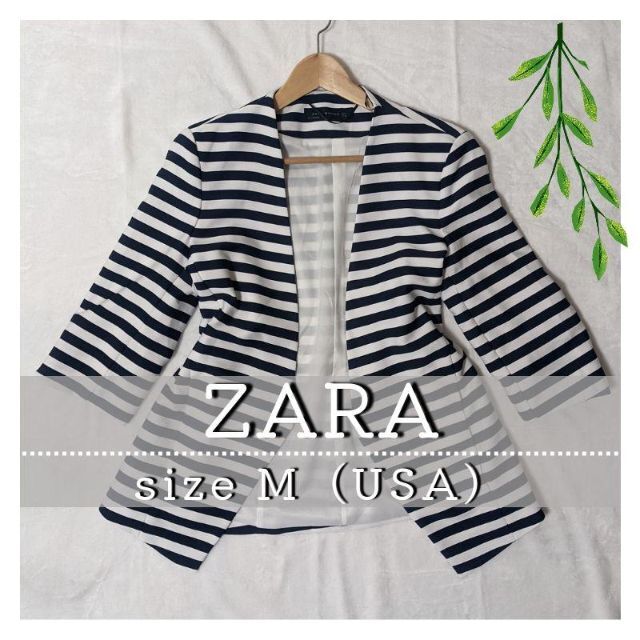 ZARA(ザラ)の【美品】ザラ ボタンレスジャケット さらさら ボーダー レディースのジャケット/アウター(テーラードジャケット)の商品写真