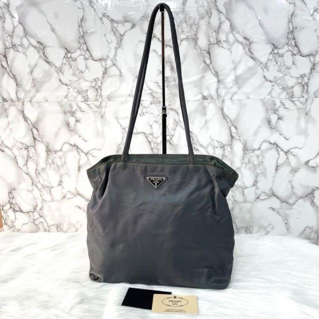 良品 PRADA プラダ トートバッグ 三角ロゴ グレー ショルダーバッグ