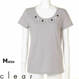 クリア(clear)のClearクリア/襟 ビジュー付き カットソー Tシャツ M(Tシャツ(半袖/袖なし))