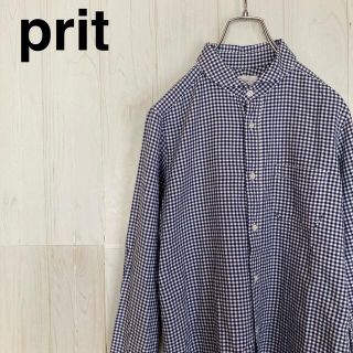 prit プリット　ギンガムチェック　丸襟　ネイビー　長袖　シャツ(シャツ/ブラウス(長袖/七分))