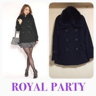 ロイヤルパーティー(ROYAL PARTY)のＬ＊様専用♡ロイパ♡ウールフォックス襟付きコート♡ブラック(ロングコート)