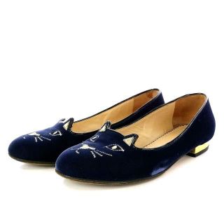 シャルロットオリンピア(Charlotte Olympia)のシャーロットオリンピア KITTY FLATS パンプス フラット 35 紺(ハイヒール/パンプス)