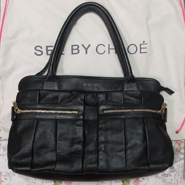 柄デザイン無地☆美品☆本革　SeeByChloe バッグ