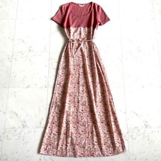 ピンクハウス(PINK HOUSE)のピンクハウス 小花柄 ドッキングワンピース リボン付き ドレス(ロングワンピース/マキシワンピース)