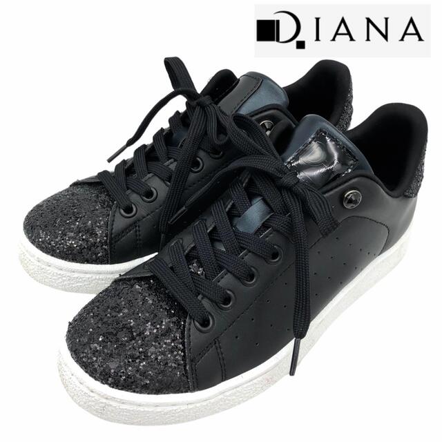 【美品】＋diana プラスダイアナ グリッター スニーカー 黒 22cmREGAL