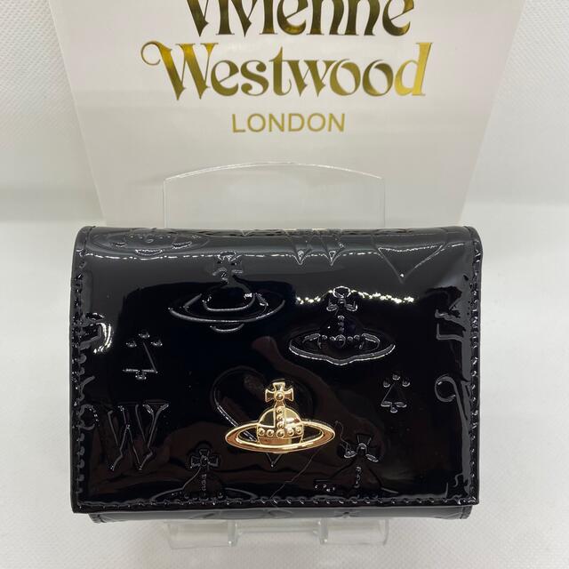 Vivienne Westwood(ヴィヴィアンウエストウッド)の【半額セール】　本物　ヴィヴィアンウエスウッド　三つ折り財布　ブラック　エナメル メンズのファッション小物(折り財布)の商品写真