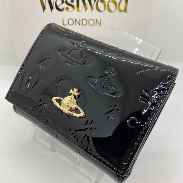 Vivienne Westwood(ヴィヴィアンウエストウッド)の【半額セール】　本物　ヴィヴィアンウエスウッド　三つ折り財布　ブラック　エナメル メンズのファッション小物(折り財布)の商品写真