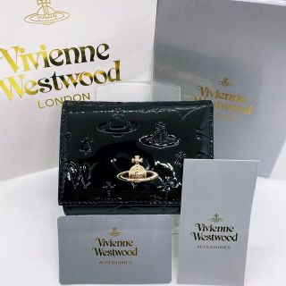 ヴィヴィアンウエストウッド(Vivienne Westwood)の【半額セール】　本物　ヴィヴィアンウエスウッド　三つ折り財布　ブラック　エナメル(折り財布)