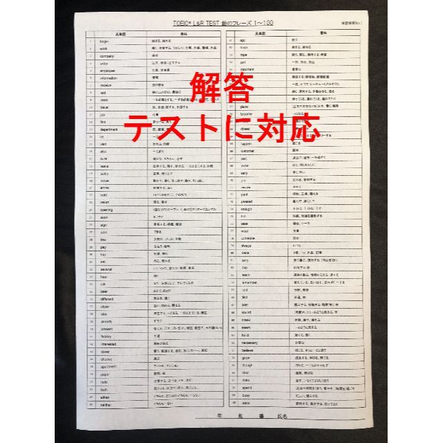 TOEIC 銀のフレーズ 英単語テスト 単語帳順100語 エンタメ/ホビーの本(語学/参考書)の商品写真