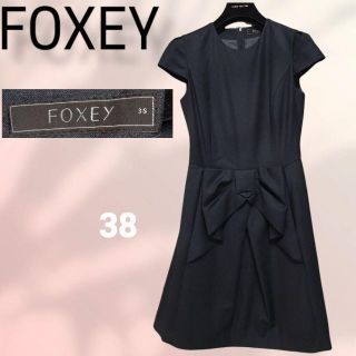 フォクシー(FOXEY)のFOXEY　日本製 38 リボン ドレス  フレア   ワンピース(ひざ丈ワンピース)