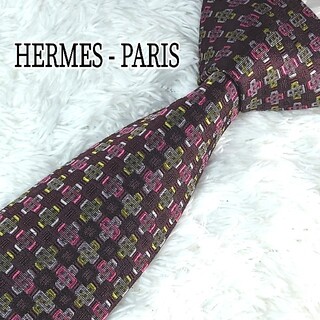 エルメス(Hermes)のHERMES エルメス ネクタイ ハイブランド 総柄 シルク100％ 臙脂色(ネクタイ)