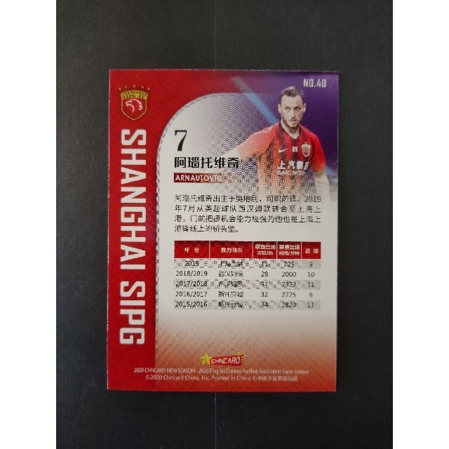上海上港 アルナウトヴィッチ 中国スーパーリーグ カード CHNCARD エンタメ/ホビーのタレントグッズ(スポーツ選手)の商品写真