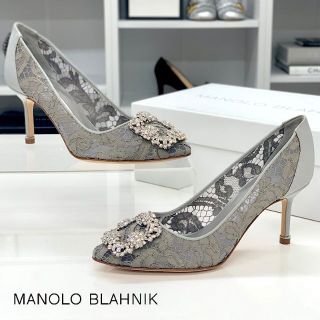 マノロブラニク(MANOLO BLAHNIK)の3892 マノロブラニク ハンギシ レース ファブリック ビジュー パンプス(ハイヒール/パンプス)