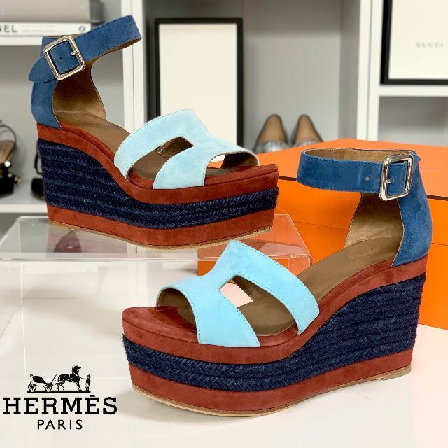 Hermes - 3128 エルメス スエード H ウェッジサンダル エスパドリーユ