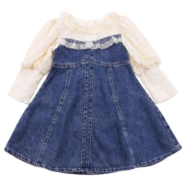 フリル レース デニムワンピース キッズ/ベビー/マタニティのキッズ服女の子用(90cm~)(ワンピース)の商品写真