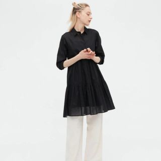 ユニクロ(UNIQLO)の【美品】UNIQLO コットンティアードミニワンピース(ミニワンピース)