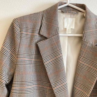 ☆【H&M】グレンチェック テーラードジャケット エレガント ブラウン-