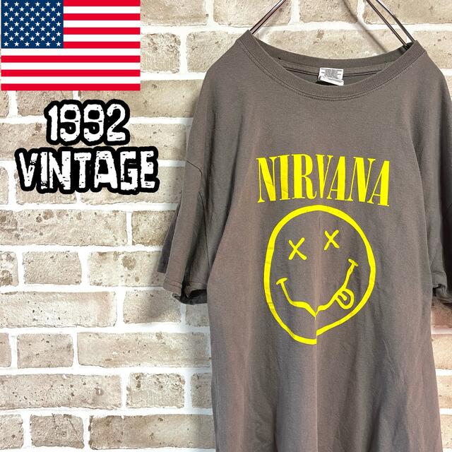 Tシャツ/カットソー(半袖/袖なし)Nirvana ニルヴァーナ 1992 ヴィンテージ ロゴT プリント US