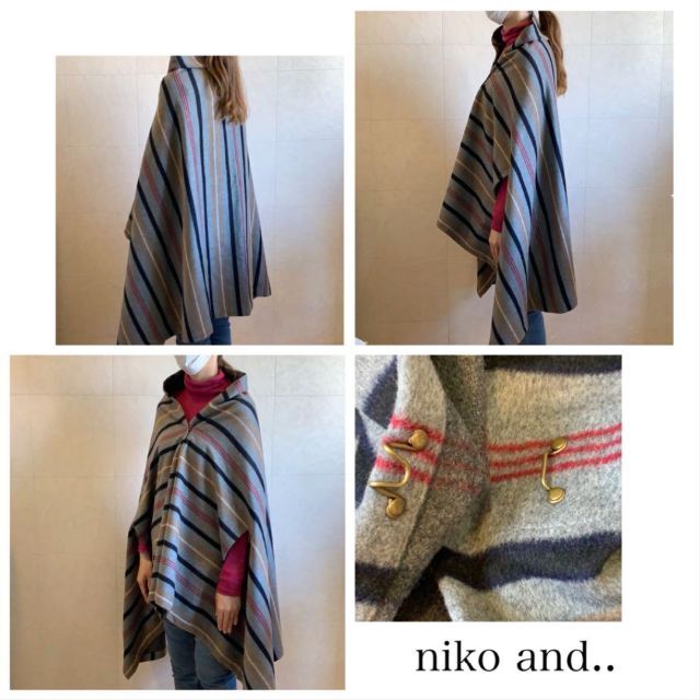 niko and...(ニコアンド)のniko and.. 厚手マルチボーダーポンチョ ひざ掛け ウール ブランケット レディースのファッション小物(マフラー/ショール)の商品写真