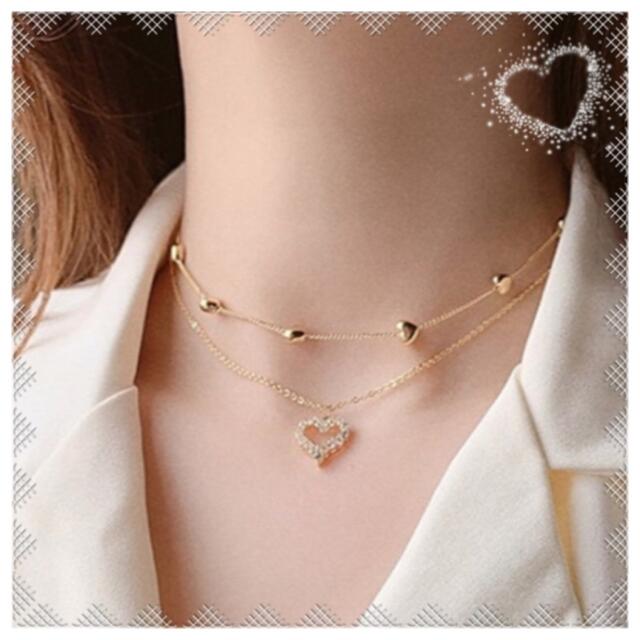 ネックレス ハート レディース プチプラ ダブルレイヤーネックレス アクセサリーの通販 by mam ハートチャーム レイヤー ネックレス