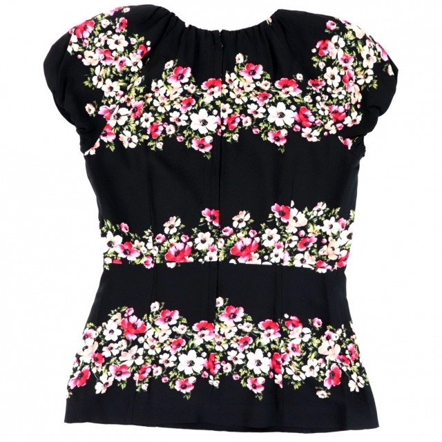 DOLCE&GABBANA - 美品 ドルチェアンドガッバーナ 花柄 ノースリーブブラウス 黒 マルチ 40