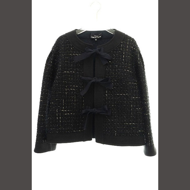 トリココムデギャルソン18AW ツイード ノーカラー リボン ジャケット M