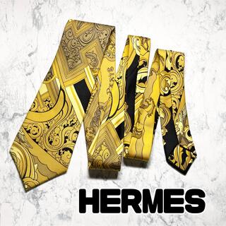 エルメス(Hermes)の✨美品✨HERMES ネクタイ　スカーフ柄　総柄　高級シルク　ゴールド(ネクタイ)