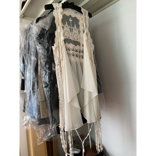 Nonane Jcere import かぎ針編み×シフォンレースジレ(ベスト/ジレ)