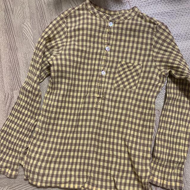 Bonpoint(ボンポワン)のBONTON ノーカラーチェックシャツ  キッズ/ベビー/マタニティのキッズ服男の子用(90cm~)(ブラウス)の商品写真