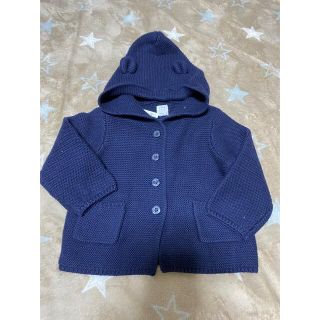 ベビーギャップ(babyGAP)の新品未使用gapベビー70ニットパーカーネイビーサイズ70綿フード熊耳(ニット/セーター)