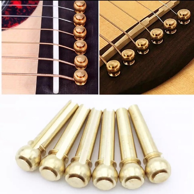 真鍮製 アコギ用 ブリッジピン　6本セット 楽器のギター(アコースティックギター)の商品写真