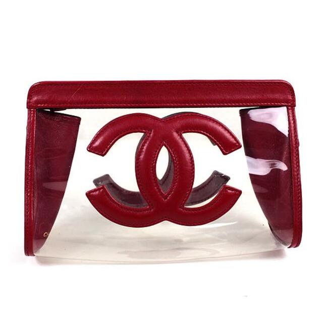 シャネル ポーチ　化粧ポーチ　極美品　CHANEL　レッド　赤　ポーチ　ビニール レディースのファッション小物(ポーチ)の商品写真