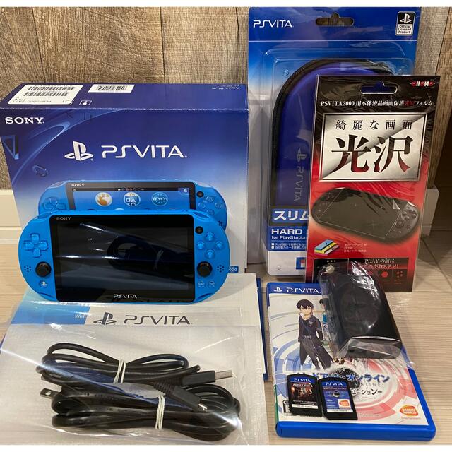 PlayStation Vita(プレイステーションヴィータ)の✨美品✨ ps vita 2000 ブルー ケースフィルムソフト付き エンタメ/ホビーのゲームソフト/ゲーム機本体(携帯用ゲーム機本体)の商品写真