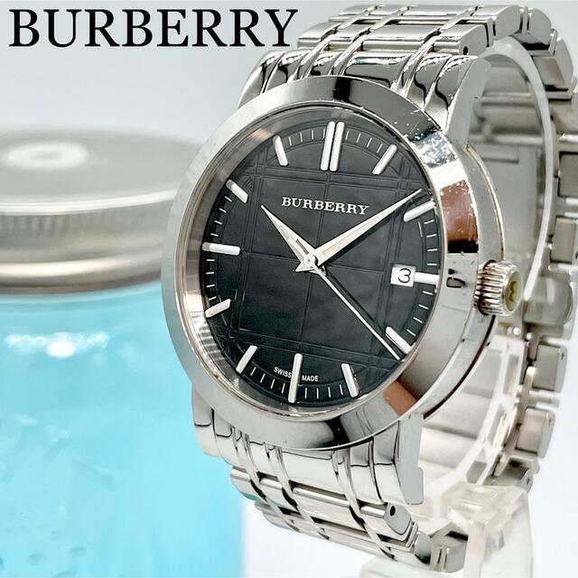 【国内在庫】 BURBERRY - 497 バーバリー時計　メンズ腕時計　箱付き　ブラック　ノバチェック柄　人気 腕時計(アナログ)