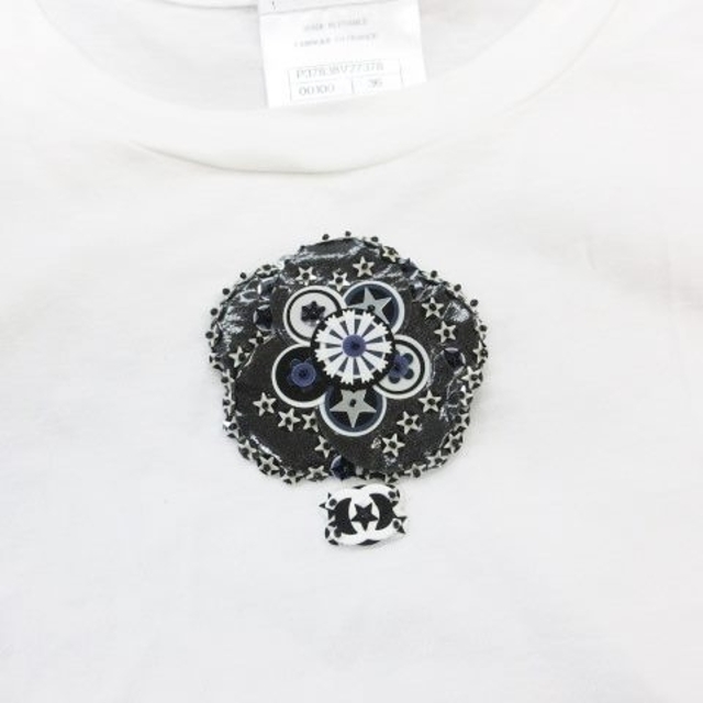 シャネル CHANEL カットソー Tシャツ 半袖 丸首 ワッペン 花 スパンコ