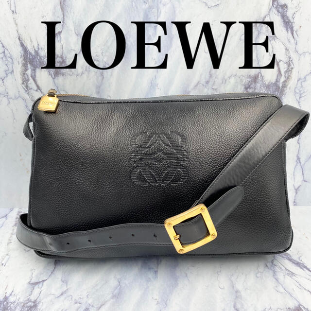 オールドロエベ★LOEWE ヴィンテージ　ショルダーバッグ　レザー　黒　ゴールド