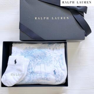 ラルフローレン(Ralph Lauren)のスムームコットン　キャンバスプリントベア　おくるみ　ギフトに最適　ブルー(おくるみ/ブランケット)