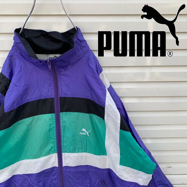 【90s】PUMA プーマ 刺繍ロゴ ナイロンジャケット マルチカラー ゆるだぼ