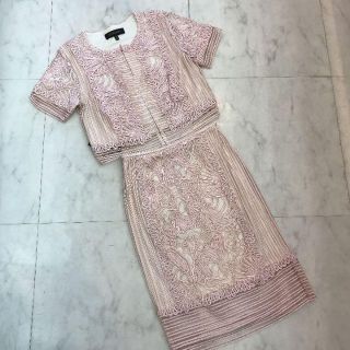 タダシショウジ(TADASHI SHOJI)の☆未使用品☆TADASHI SHOJI　セットアップ　レース　刺繍　ピンク(ひざ丈ワンピース)